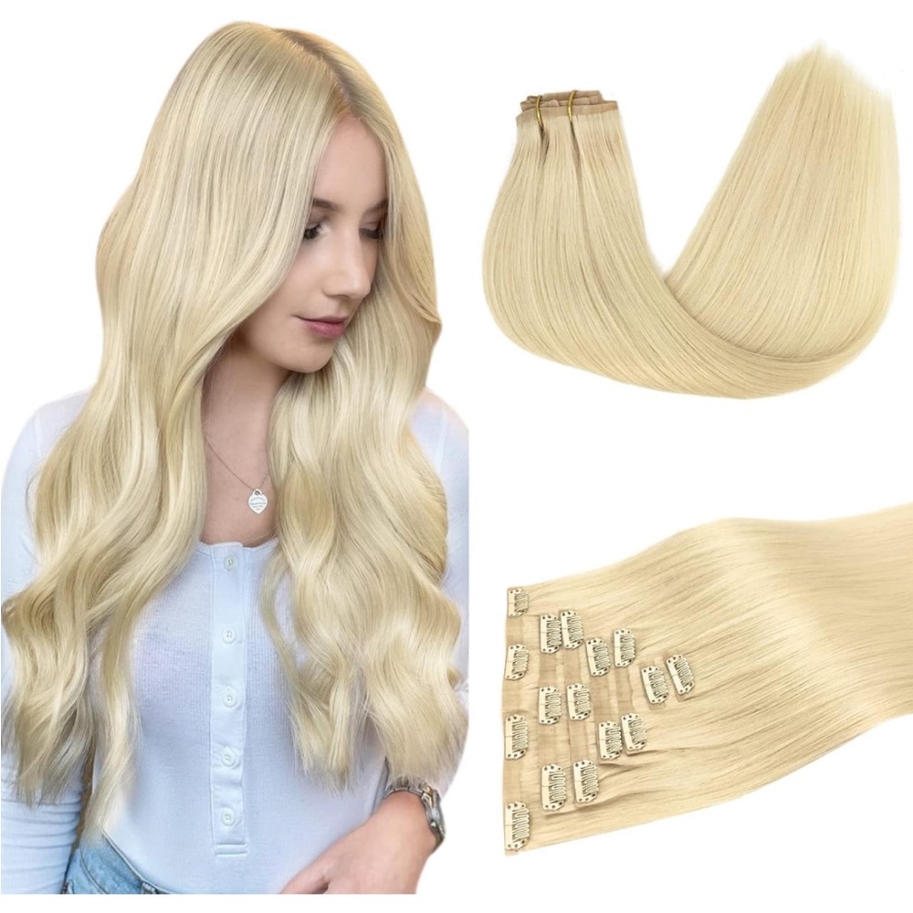 22” Seamless Blonde Hair Extensions Bleach Blond 150g 6pcs NIB NWT Straight